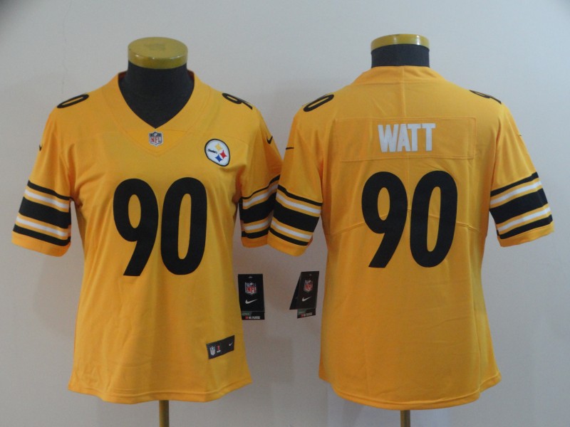 women Pittsburgh Steelers #90 Watt yellow Nike Limited NFL Jerseys->women nfl jersey->Women Jersey